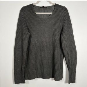 John Varvatos 100% Linen Sweater Mens M Gray Crew Neck Elbow Patch